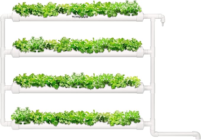 VIVOSUN Wall-Mounted Hydroponic Grow Kit 1 Layers 36 Plant Sites 4 Food-Grade PVC-U Pipes Hydroponics Planting System with Water Pump Pump Timer Nest Basket and Sponge for Leafy Vegetables