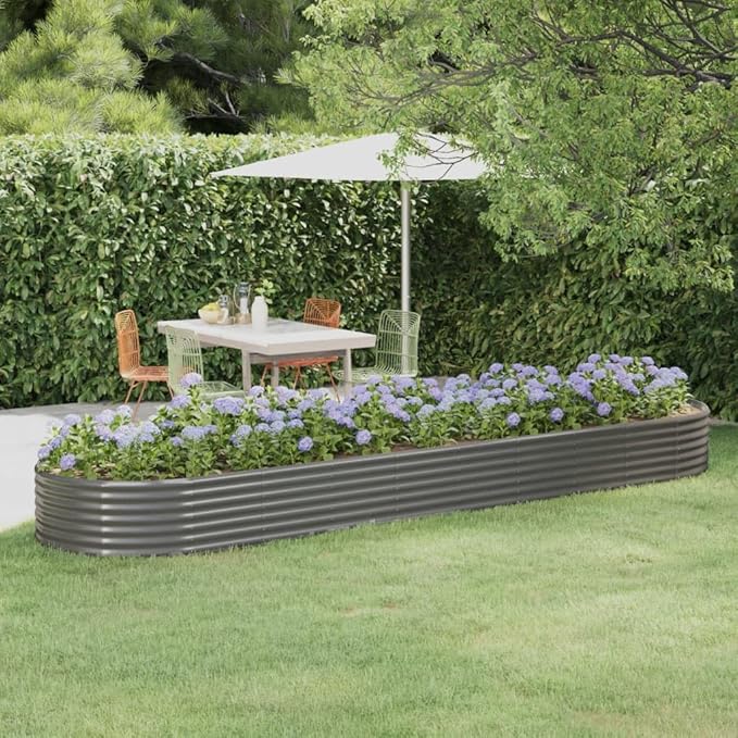 Metal Raised Garden Bed Garden Raised Bed Powder-Coated Steel Outdoor Planter Box for Vegetables Herbs Flowers 155.9x39.4x14.2 Gray-164