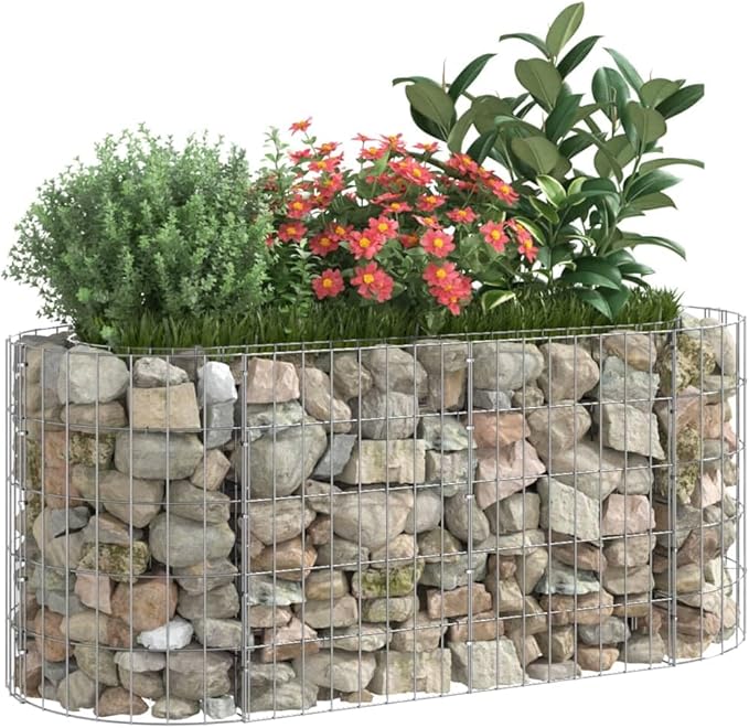 Gabion Raised Bed Galvanized Iron 47.2x19.7x19.7 Large Outdoor Planters Plant Pots Large Garden Pots Outdoor Planters for Porch for Gardening Plants Outdoor Porch