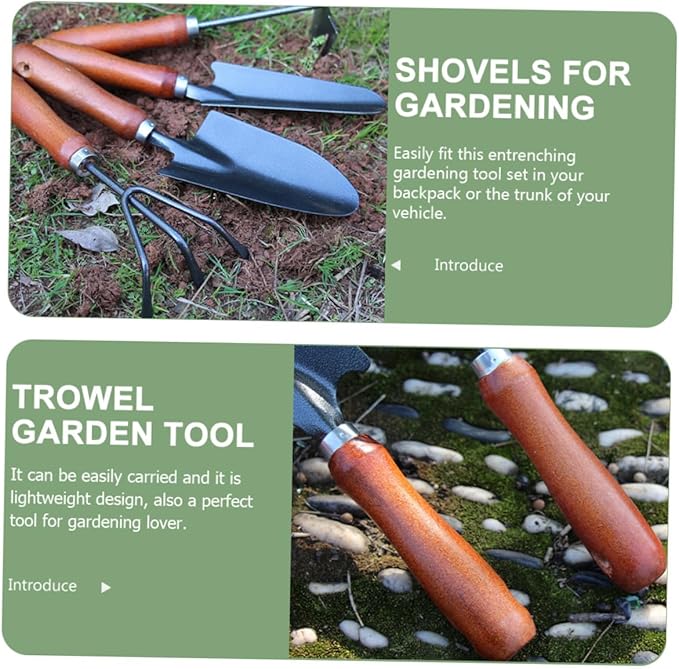 4pcs Gardening Tool Set with Small Trowel Narrow Spade Dual-Purpose Hoe Hand Rake Mini Hand Tools for Digging Planting and Weeding in Garden and Pot Use