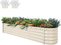 YITAHOME 17 Tall 9 in 1 Large Raised Garden Bed Kit 8x2x1.4ft Galvanized Metal Planter Box with Gloves &amp Safety Rubber Outdoor Above Ground Planters for Plants Vegetables Flowers White