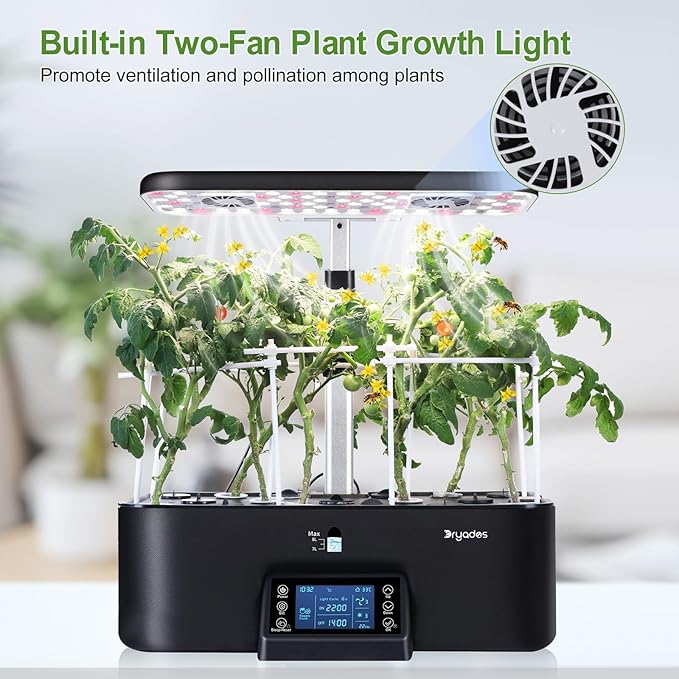 17-Pods Hydroponic Growing System with Dual Fans 24W Full-Spectrum Grow Light &amp Smart Control Panel for Indoor Gardening for Vegetables Herbs