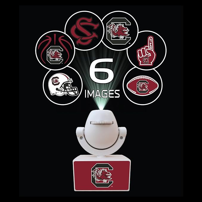 Sporticulture NCAA American Football South Carilona - Adjustable Led Mini Spotlight Projector with 6 Team Logo Designs - Portable &amp Rechargeable Spotlight - Battery-Operated - 4.375” x 3.125”