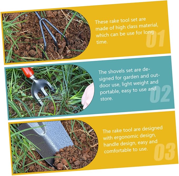 BESPORTBLE 1set Gardening Tools Rake Hoe Shovels for Efficient Planting and Soil Loosening Garden Tool Set for Outdoor Use Comfortable Grip Handles for Flower and Vegetable Care