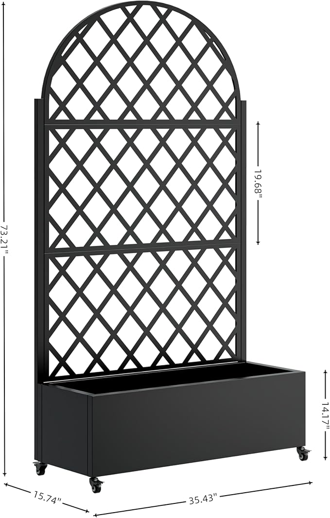 Stylish Black &amp Metal Round Planter Box with Trellis – Perfect Raised Garden Bed on Wheels for Climbing Plants Vegetables &amp Vines!
