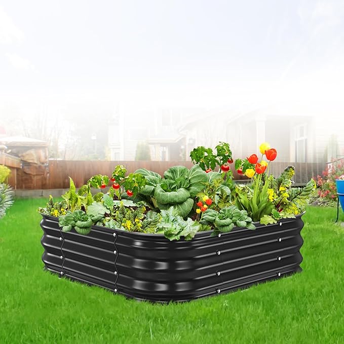 Galvanized Raised Garden Bed 3x3x1ft Garden Planter Bed Outdoor Heavy Duty Rustproof Steel Raised Bed Kit for Gardening Vegetables Fruits Flowers Grow Black