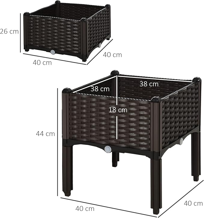 Modular Raised Garden Beds for Herbs Flowers &amp Vegetables: Self-Watering 2-Piece Set with Legs Gray Plastic Planters