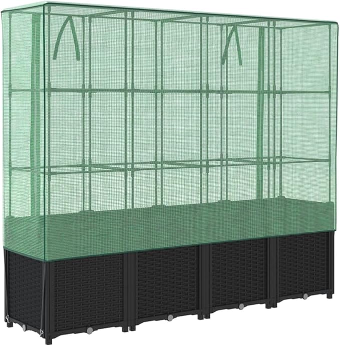 vidaXL Raised Bed Black Green Polypropylene Iron Polyethylene Large