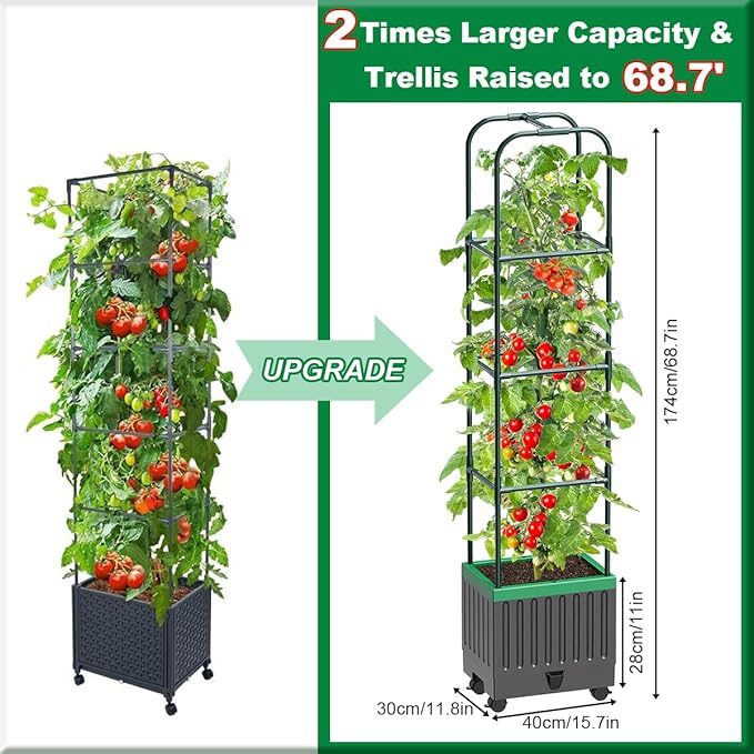 Tomato Planter Box with Trellis 68.7 Tall Self Watering Tomato Cages for Climbing Vegetables Plant Raised Garden Bed for Garden Tomato Plant Support Pots for Patio Indoor Outdoor（68.7 ）