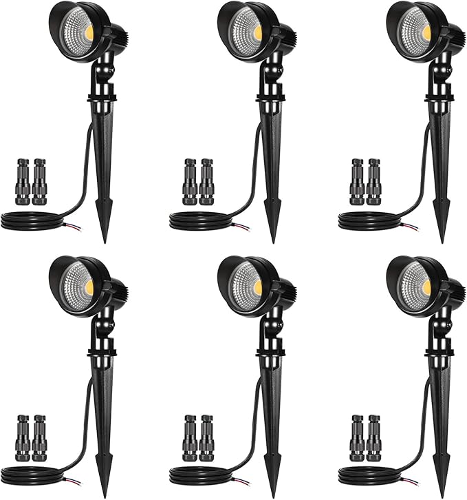 LED Landscape Light6-Pack 12V Low Voltage Garden LightingCOB 7W Outdoor Spotlight IP65 WaterproofLandscape Flood Lighting for Yard Lawn