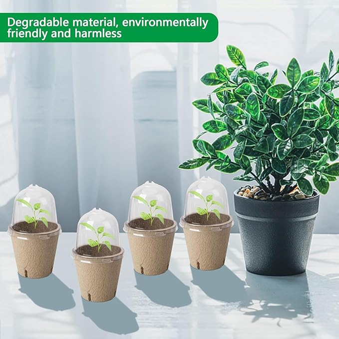 EBaokuup 40pcs Biodegradable Seeding Starter Pots for Planting - 3.1 Plant Nursery Pots with Humidity Dome - Peat Pots for Seedlings Garden Vegetable Flower Germination