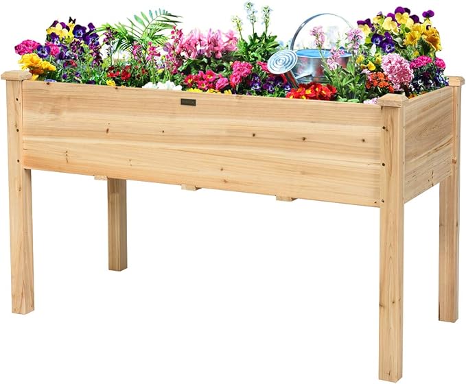 Giantex Raised Garden Bed Wood Planter Box with Legs Drain Holes Elevated Garden Bed for Vegetables Standing Garden Container Planter Raised Beds for Backyard Patio 49 Lx23 Wx30 H