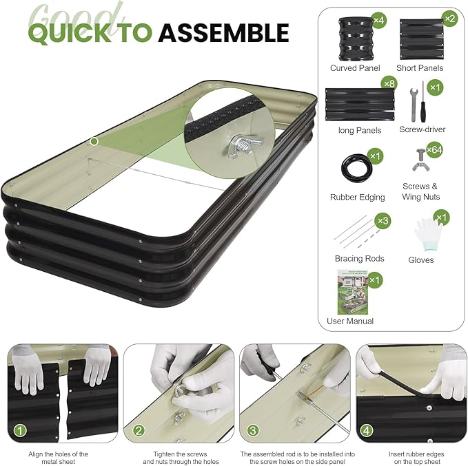 5-in-1 Adjustable Raised Garden Bed Kit | Galvanized Planter Boxes for Vegetables Flowers | 12 Tall Multiple Sizes (8x3x1ft 9x2x1ft 10x1x1ft 6x5x1ft 7x4x1ft) | Outdoor Metal Raised Bed Grey