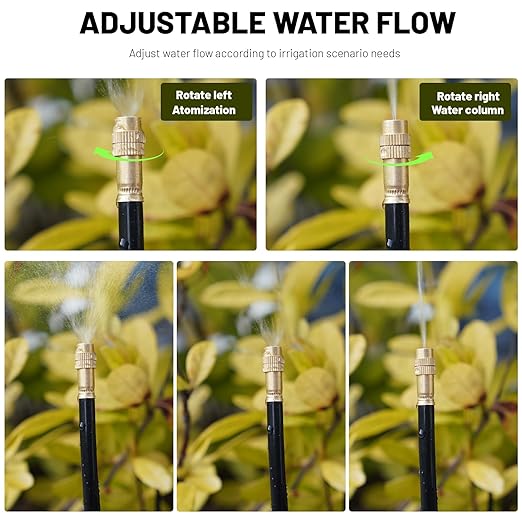 360° Adjustable Drip Irrigation System - 100FT Garden Watering Atomizing System with 32 Nozzles &amp Water Timer Greenhouse Accessories for Yard Lawn Plants Garden 5/16 inches Tubing
