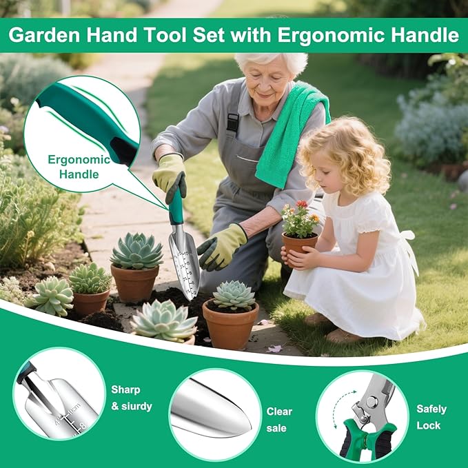 Garden Tool Set for Women 12pcs Heavy Duty Gardening Tools Cute Gardening Supplies Gifts for Women Mom Garden Hand Tools with Fashion Organizer Handbag Garden Tools for Gardening Planting Green