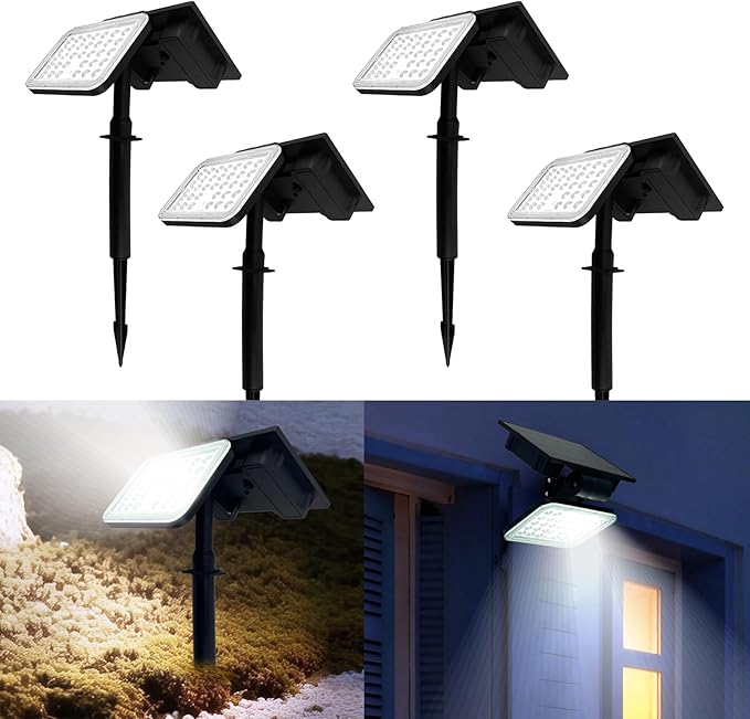 Solar Spot Lights Outdoor Waterproof Motion Sensor Dusk to Dawn Solar Powered Spotlights Uplights with 90° Adjustable Solar Panel &amp Light Head for Wall Yard Trees Pathway Landscape Lighting
