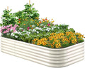 Quictent Galvanized Raised Garden Bed Kit 8x4x1.5 ft Oval Metal Planter Box Tall for Vegetables Outdoor Backyard Rubber Strip Edging Included (Beige)