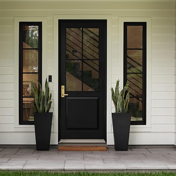 22 Tall Planter Set of 2 OutdoorIndoor Black Planter Pots High Front Porch Planter Pots with Drainage HolesWater Level MonitorInner Bucket Automatic Watering Black
