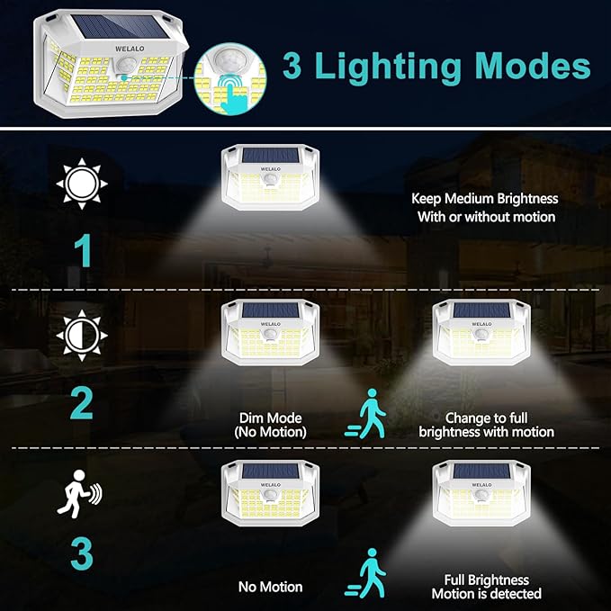 WELALO 6 Pack/7 Modes Solar Color Changing Spot Lights Outdoor 3 Modes/4 Pack/188 LED Solar Motion Sensor Lights Outdoor