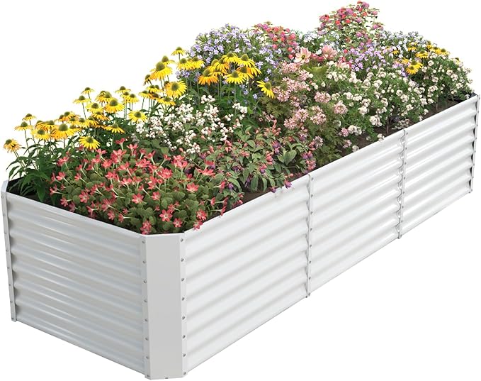 FRIZIONE 8FT(L)×3FT(W)×2FT(H) Raised Garden Bed Outdoor for Flower Garden Planter Box for Vegetable Raised Garden Beds for Herb Succulent White