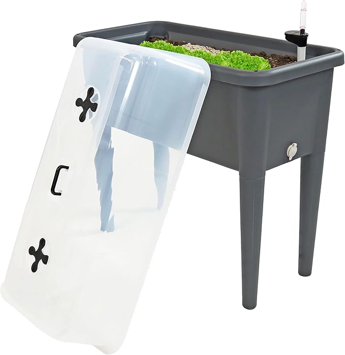 Sunnydaze Self-Watering Raised Garden Bed with Cover - Includes Water Tube - Polypropylene Construction - Gray
