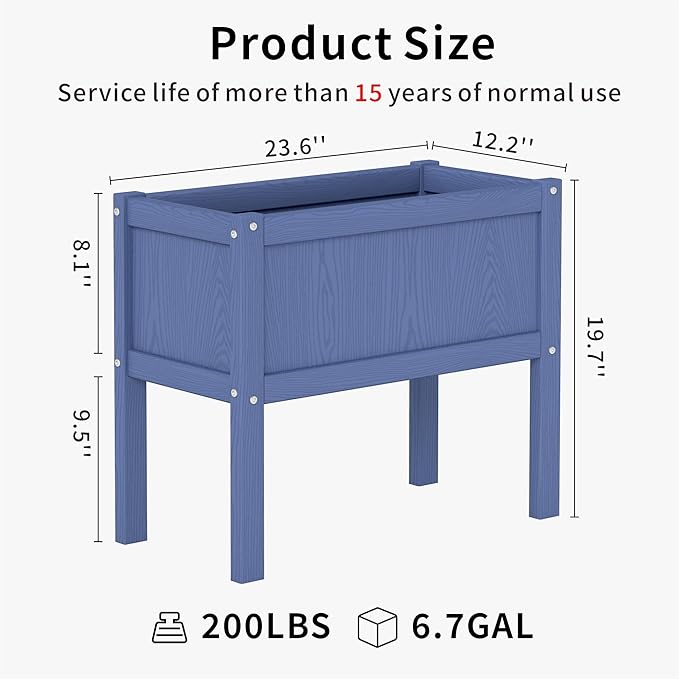 HDPE Raised Garden Bed with Legs All-Weather Outdoor Planter Box Easy to Assemble Drainage System Low Maintenance Non-Fading for Flower/Herb/Seed (Navy Blue)