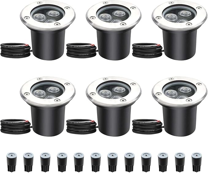 6 Pcs 3W LED Outdoor Spotlights - 12V/24V Ground LED Landscape Lights Waterproof IP67 Outdoor Recessed Spot Light Driveway Deck Step Garden Lights(Warm White Light3w(24v))