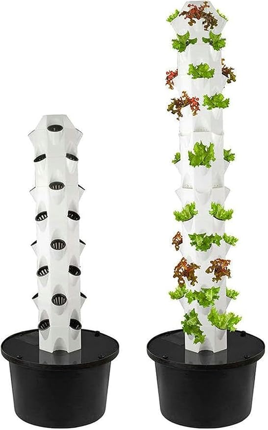 Hydroponics Growing System 32/48 Pods Vertical Hydroponics Tower Aeroponics Growing Kit Smart Garden Planter Herbs Germination Kit with Hydrating Pump Adapter Net Pots Timer 12floor/1pc