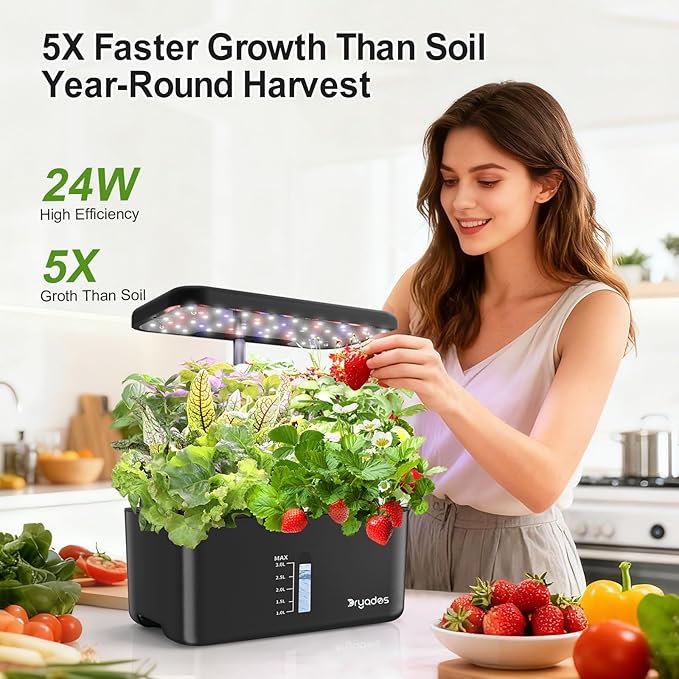 Hydroponics Growing System Indoor Herb Garden 10-Pod Indoor Gardening System with 24W Full-Spectrum LED Grow Lights Quiet Smart Water Pump Plant Germination Kit for Herbs Vegetables