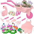 16Pcs Kids Gardening Tools Outdoor Toys Set Backyard Play with 93 PCS DIY Flower Garden Building Preschool Activities (Pink)