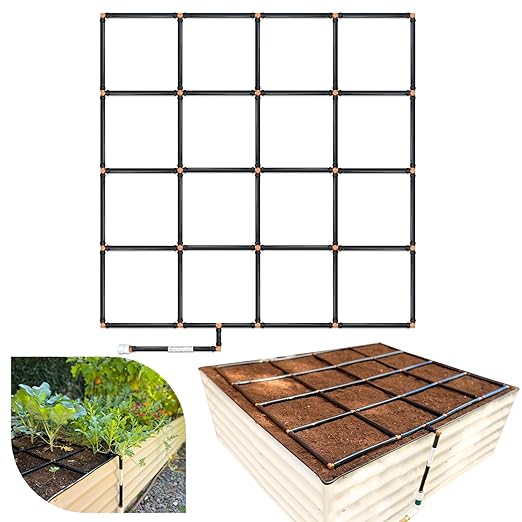 The Garden Grid | Garden Watering System for Raised Beds - But Better | Pre-Assembled Waters Every Plant 1-Min Setup USA-Made Lasts 5–10x Longer Than Drip Irrigation | Size: 4x4 - Dims: 44x44