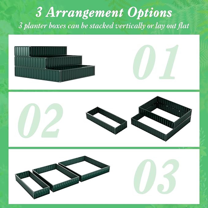 Giantex 3-Tier Raised Garden Bed Set 2 47 x47''x24'' Heavy-Duty Metal Outdoor Planter Box w/Open-Ended Base Elevated Planter Box for Vegetable Fruit Flower Herb Patio Backyard Raised Bed Kit