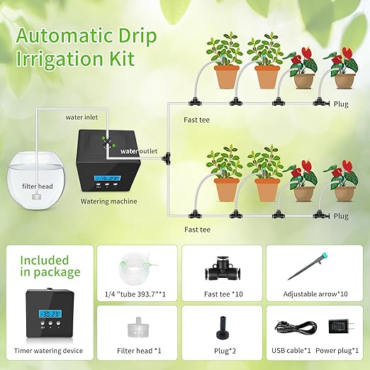 Automatic drip Irrigation SystemDIY Indoor Plant Watering SystemSelf-Priming Pump programmable Timer Indoor Pot Plant Watering Device