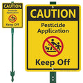 SmartSign 12 x 10 inch “Caution - Pesticide Application Keep Off” LawnBoss Yard Sign with 3 foot Stake 40 mil Laminated Rustproof Aluminum Red Black and Yellow Set of 1 Made in USA