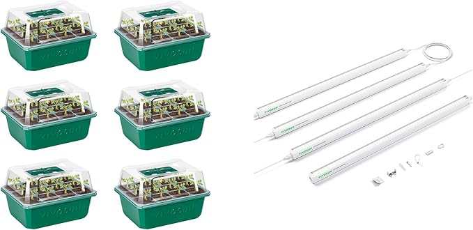 VIVOSUN 6-Pack Seed Starter Trays and T5 Linear Grow Lights 5000K Full Spectrum LED Grow Lights for Indoor Plants SGS Compatible 15W/Bar 2ft 4-Pack