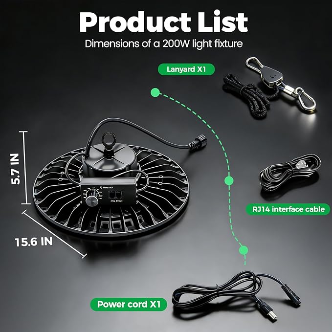 0-10V Dimming UFO High Bay LED Grow Light for Fruit Vegetable Medical Plants (200 Watts)