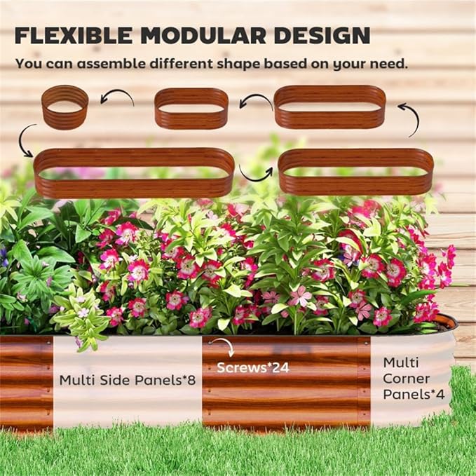 94.5 Inch Galvanized Steel Raised Garden Bed Planter – Open Bottom Weed Resistant Outdoor Planter for Vegetables Herbs Flowers Easy to Assemble Dark Brown