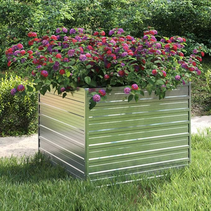 Garden Raised Planter Raised bedsGalvanized PlanterFlower BedTroughMetal PlanterRaised Garden BedBed 39.4x39.4x30.3 Galvanized Steel Silver