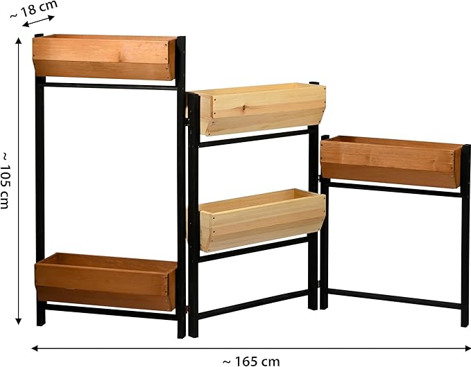 dobar® Flexi Vertical Bed with 5 Steps - Flexible Raised Bed Made of Pine Wood - Folding Flower Box Herb Bed - 165 x 18 x 105 cm - Black/Brown/Natural