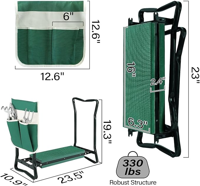 BDL Garden Kneeler Seat with Upgraded Thicken Kneeling Pad and 1 Large Tool Pouch Foldable Stool 330lb Capacity-Protects Your Knees Clothes from Dirt &amp Grass Stains