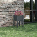 Garden Planter Grey Solid Pinewood 15.7x15.7x27.6 in. Medium Square Raised Bed for Outdoor Plants Durable Patio Growing Flowers &amp Herbs
