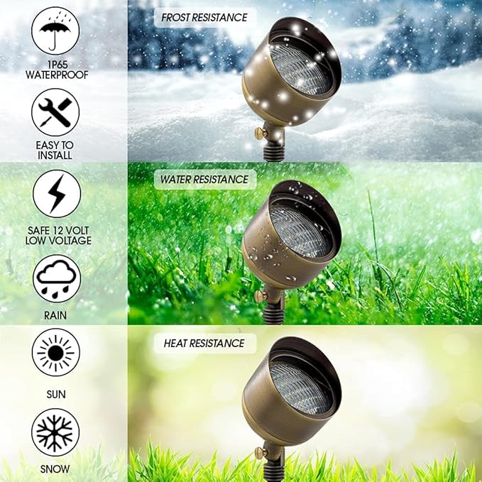 LED Spot Lights Outdoor LED Landscape Light 110-9W PAR 36 Bulb Metal Solid Brass Wall Wash Security Landscape Lighting for Beautiful Bright Long Lasting Home Garden Patio Area Deck Lighting (4 Pack)