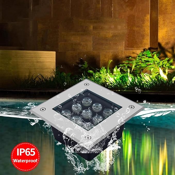 Square Underground Light Outdoor Recessed Ground Light Waterproof IP66 Landscape Lighting for Garden Driveway Deck Step Pathway Spotlight AC85-265