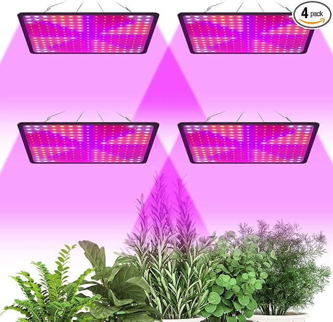 4Pack 500W LED Red Blue Plant Lamp AC100-277V Seedling Lamps UV/IR Succulent Planting Cultivation Lights Greenhouse Tent Vegs Moss Hydroponic Fruit Flower Cactus Lighting US Plug with Hook Hanging