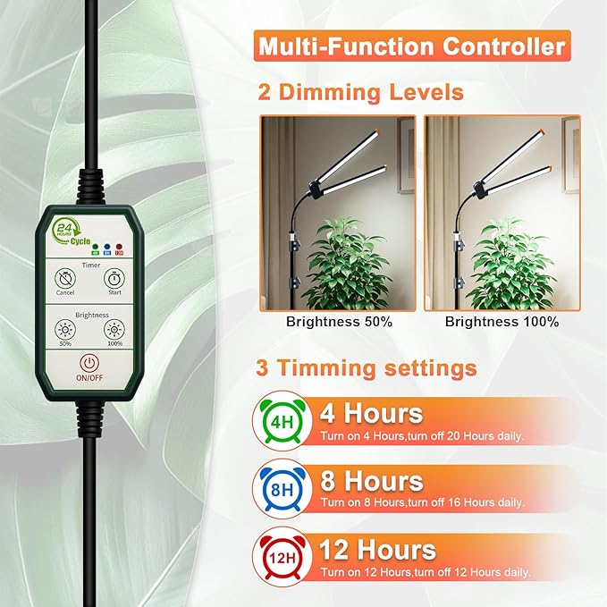 Grow Light with Stand Super Bright 6000K White Full Spectrum Floor Plant Growing Lamp with Rotatable Light Head &amp Height Adjustable 17-62 for Indoor Large Tall Plants Dimmable &amp Auto Timer