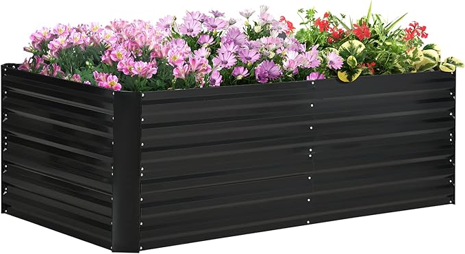 Outsunny Galvanized Raised Garden Bed Kit Large and Tall Metal Planter Box with Reinforcing Bars for Vegetables Flowers and Herbs 6' x 3' x 2' Black