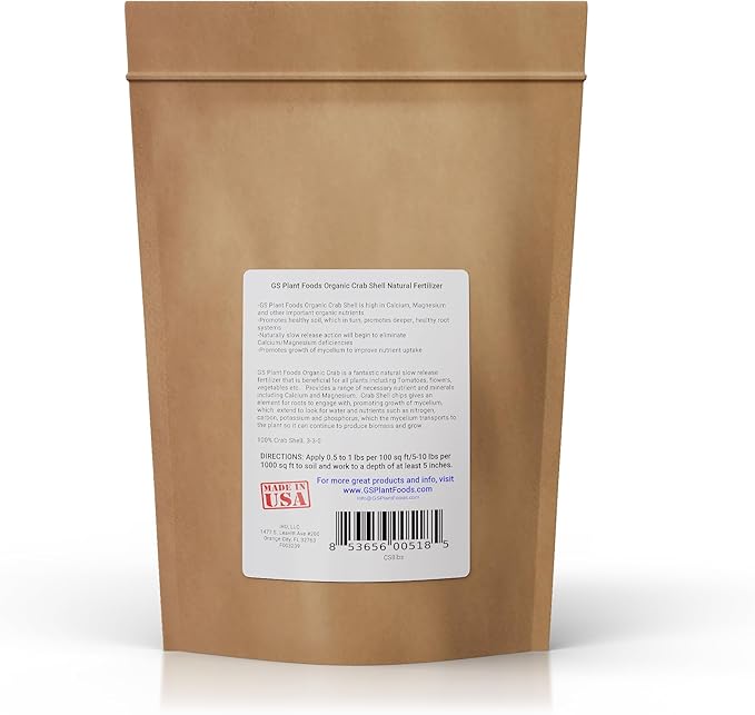 GS Plant Foods Crab Shell Natural Fertilizer Magnesium &amp Calcium Slow Release Micronutrients for Plants Tomatoes Flowers &amp Vegetables 3-3-0 8 pounds