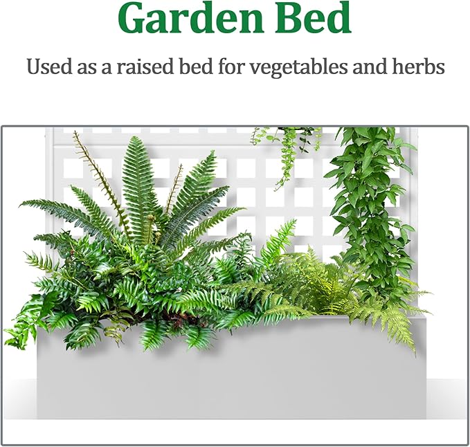 Metal Raised Garden Bed with Trellis 2 in 1 Trellis with Planter Box &amp Privacy Screen for Climbing Plants Vine Outdoor Standing Flower Beds with Drainage Holes 47.2 L x 16.7 W x 70.8 H Whi