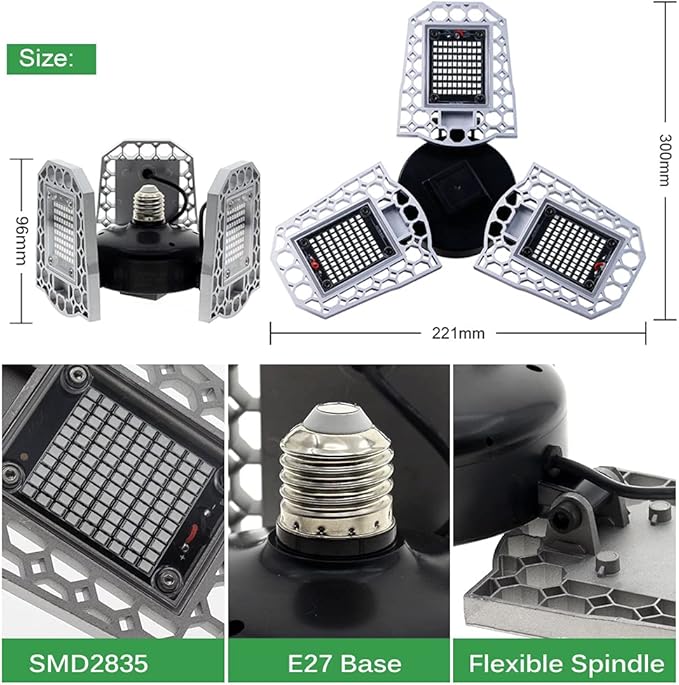 LED Full Spectrum Plant Light Three-Leaf Ceiling Light Fixtures Waterproof Adjustable E27 Base 297leds for Hydroponic Succulents Seedlings Vegetables