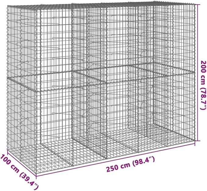Galvanized Iron Gabion Basket with Cover 98.4x39.4x78.7 Large Raised Garden Bed Planter Box for Outdoor Landscaping Sturdy Metal Mesh Baskets for Flowers Vegetables Plants